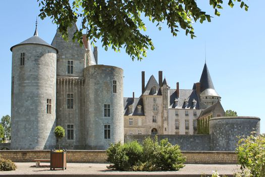 Photograph of the Castle of the Sully-sur-Loire bordered by trees