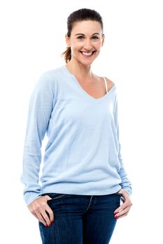 Middle aged woman posing casual wear