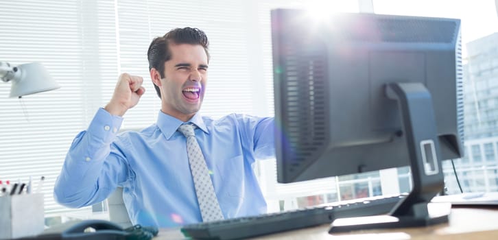 Close up of cheerful businessman cheering in the office