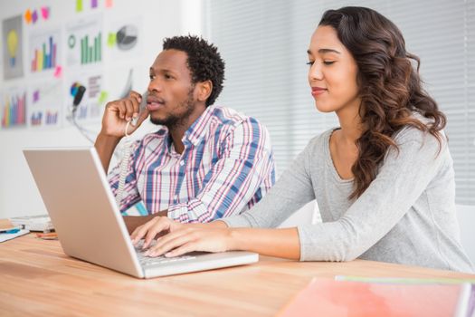 Young business people on the laptop and telephone in the office