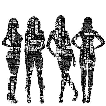 Set of women silhouettes patterned with sale messages
