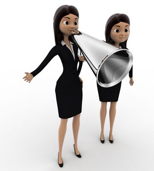 3d woman with speaker concept on white background,  side angle view