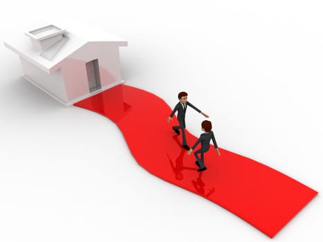 3d one man going towrd house and another leaving house concept on white background, top angle view