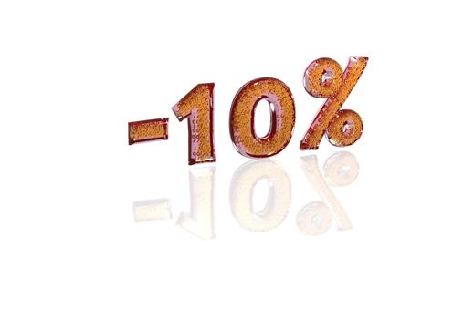 Transparent inscription minus 10 percent with a set of gold signs of percent in it
