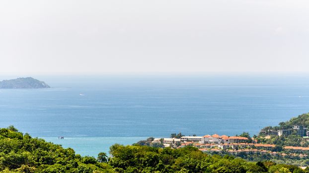 Beautiful landscape of resorts on mountain over the Andaman Sea in Phuket Island is a tourist town by the sea from Khao-Khad viewpoint famous attractions of Thailand, 16:9 Wide Screen