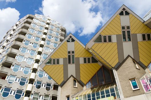 Pencil tower and cube houses in the center of the Rotterdam, The Netherlands