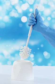 Woman hand with toilet  brush cleaning