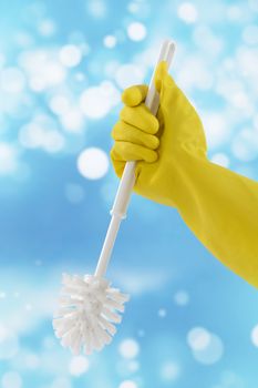 Woman hand with toilet  brush cleaning