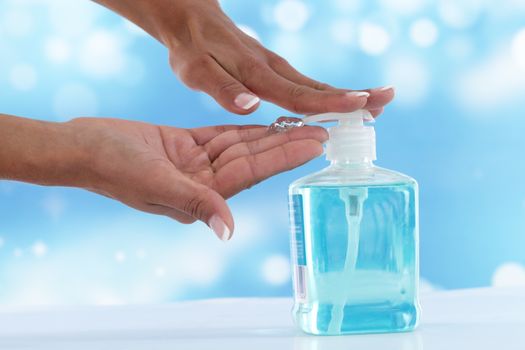 hand washing woman with  anti bacterial agent