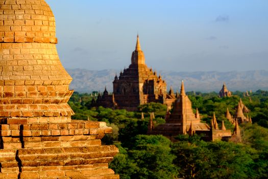 Scenic view of Sulamani temple with brick pagoda deail, Bagan, Myanmar (Burma)