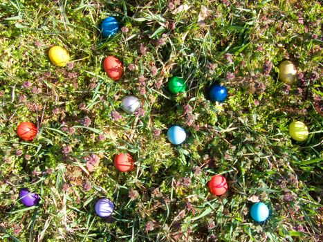 easter eggs outdoor in meadow