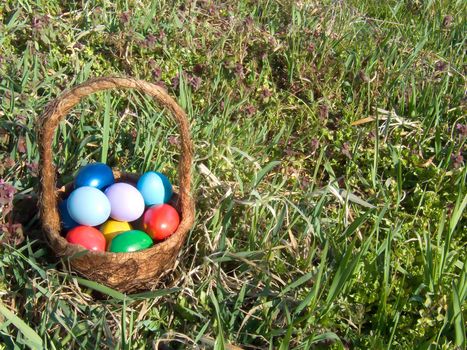 easter egg outdoor in basket in meadow