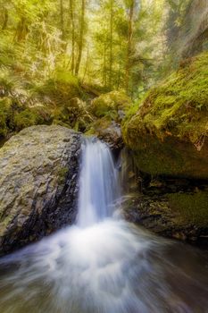 Waterfall along Gorton Creek in Columbia River Gorge National Scenic Area in the Afternoon