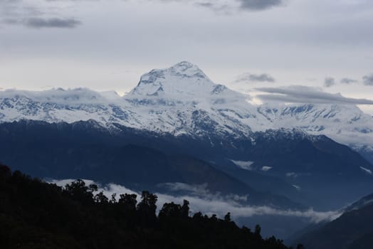 view of cloud and blue sky in annapurna mountain range , Nepal