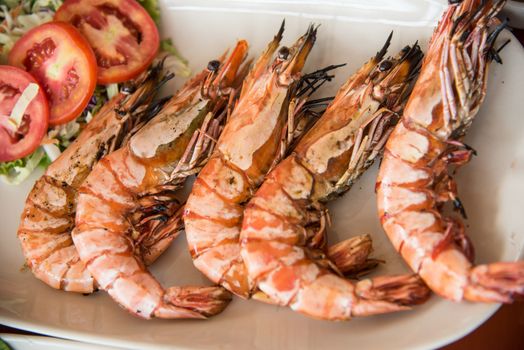 closed up the grilled prawn in restaurant