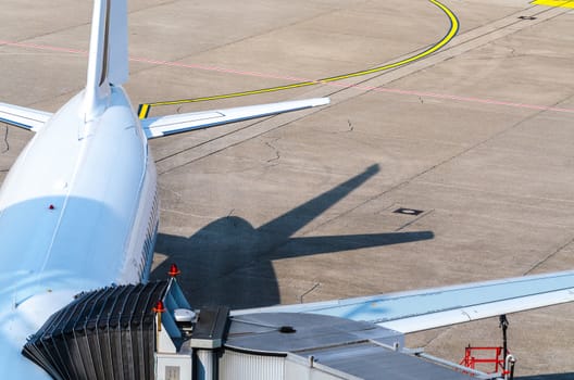 Passenger aircraft at the gate to prepare for the entrance of the passengers.