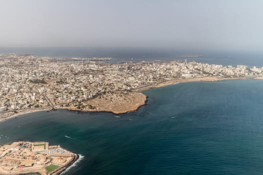 Aerial view of the city of Dakar, Senegal, by the coast of the Atlantic city
