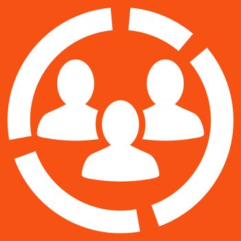 Demography diagram icon from Business Bicolor Set. Glyph style is flat symbol, white color, rounded angles, orange background.