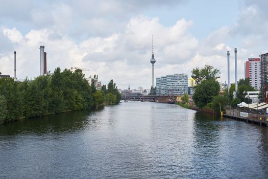 BERLIN, GERMANY - JULY 07: East Berlin cityscape from Spree river, with TV tower prominent in the image
. July 07, 2015 in Berlin.
