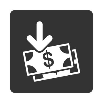 Gain icon from Commerce Buttons OverColor Set. Glyph style is white and gray colors, flat square rounded button, white background.