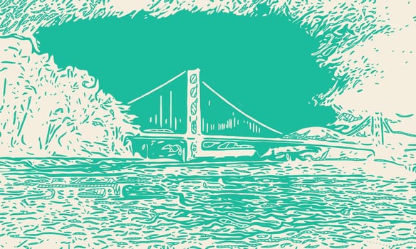 drawing golden gate bridge with green background