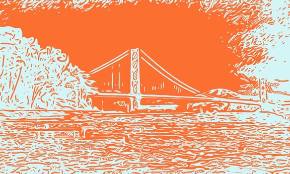 drawing golden gate bridge with orange background