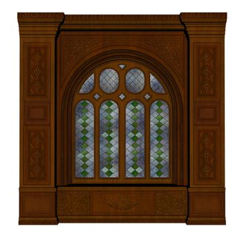 Brown castle window isolated in white background - 3D render