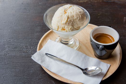 ice cream with espresso coffee with copy space