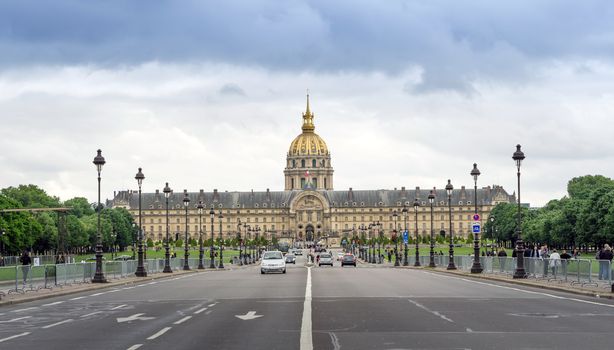 Paris, France - May 14, 2015: Tourist visit The Army Museum (Musee de l'armee) in Paris, France. The museum's seven main spaces and departments contain collections that span the period from antiquity through the 20th century.