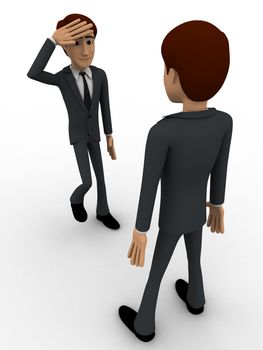 3d man standing and saluting to senior officer concept on white background, front angle viewa