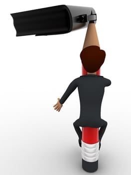 3d man climbing pencil like tree to pick briefcase concept on white background, front angle view