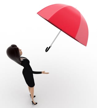 3d women drop out his umbrella concept on white isolated background , sideangle view 