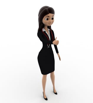 3d woman doctor showing thumbs up concept on white bakcground, top angle view