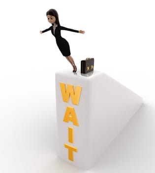 3d woman jumping from wait wall concept on white background, side angle view