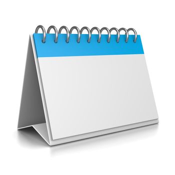 Blue and White Desk Calendar Empty 3D Template on White Background Illustration
