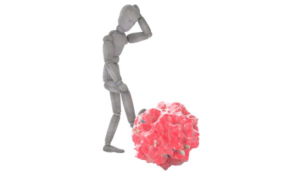 3d puppet model in thoughtful pose, putting his foot on the red stone, like a meteorite. body slightly tilted forward, his left hand behind his head from different angles, the dynamics of composition