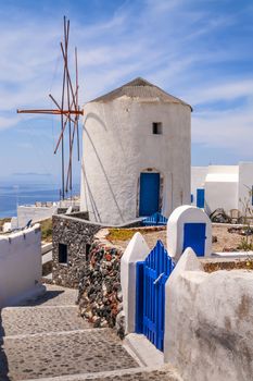 Image of a windmill on island Santorini Greece