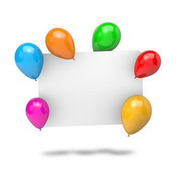 Blank White Badge with Vibrant Color Balloons Isolated on White Background 3D Illustration