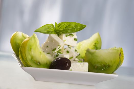 Traditional Greek feta cheese salad with black olives