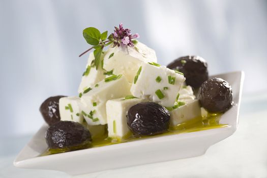 Traditional Greek feta cheese with black olives
