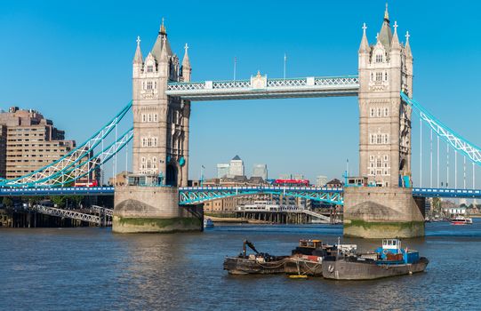 Beautiful view ot Tower Bridge against a blue sky, London.