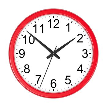 Red Round Wall Clock Isolated on White Background 3D Illustration