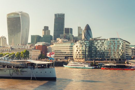 Beautiful view of City of London from river Thames.