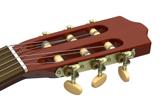 Classical Guitar Headstock Closeup on White Background