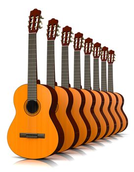 Classical Guitars Collection on White Background 3D Illustration