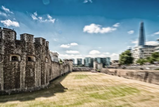 Blurred view of Tower of London.