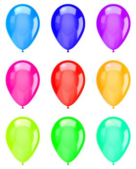Vibrant Color Isolated Balloons Collection on White Background Illustration