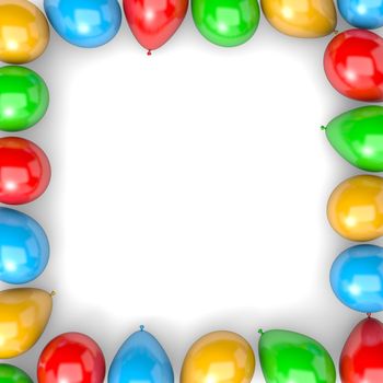 Vibrant Color Balloons Arranged as Frame on White Background 3D Illustration