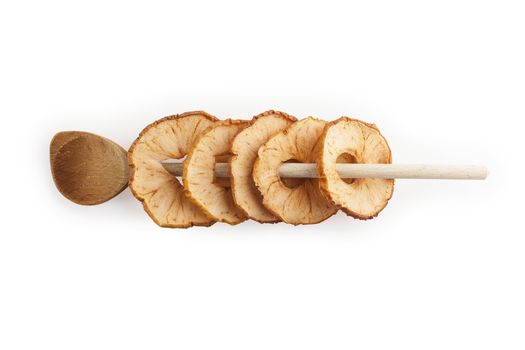 Dry apples isolated on white background. Healthy snack eating.