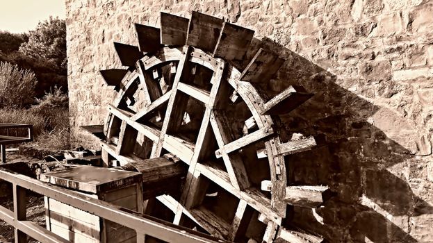 Old Wooden watermill wheel at Bunratty castle in Ireland